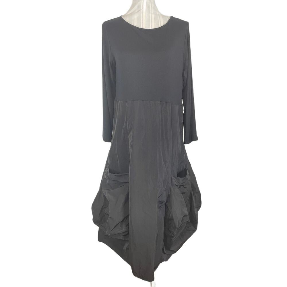 Sun Kim Bolan Dress Black Cocoon Baloon Lagenlook Size Large